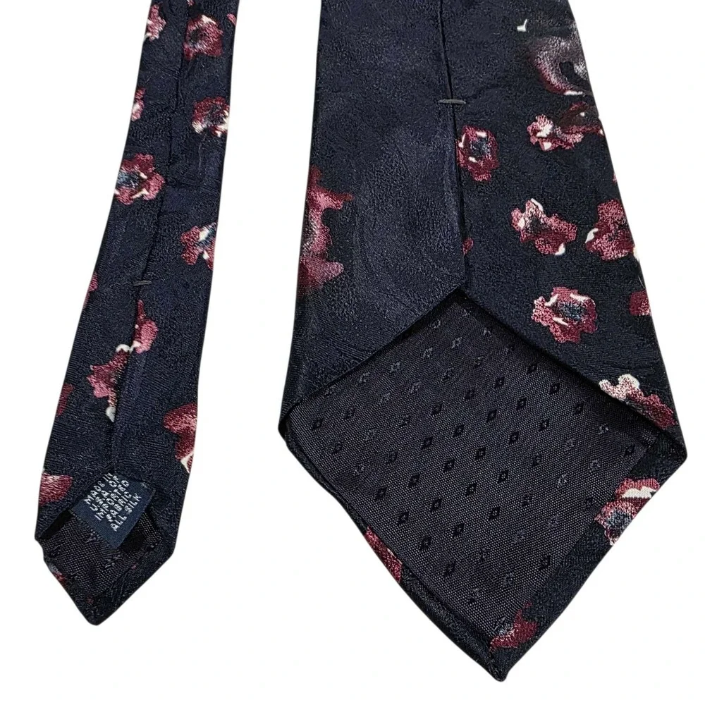 DONBERRY & KEATS‎ Silk Floral Mens Neck Tie Navy Blue Burgundy Blue Formal Work
